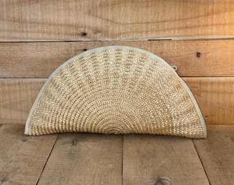Woven Clamshell Purse, Straw Clutch