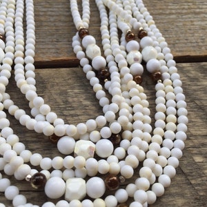 Japan White Beaded Necklace, Vintage Multi Strand White Beaded Necklace
