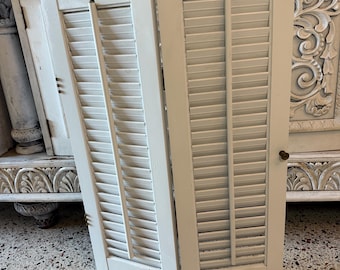 Vintage White Painted Wood Shutters 29”X9”