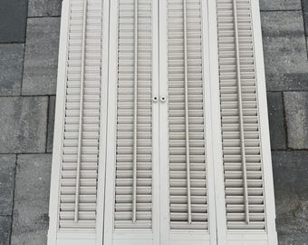 1 Pair of Vintage Off White/Cream Wood Shutters 37 1/2”X7”