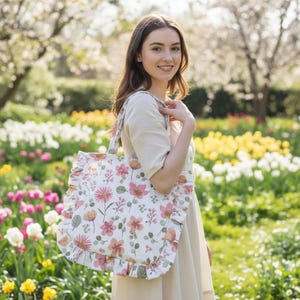 Handmade Reversible Floral Tote Bag: Dog Mum Gift, Recycled Cotton