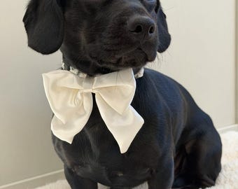 Ivory Satin Sailor Bow for Dog Collar: Handmade Pet Accessory