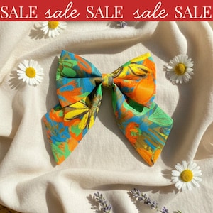 Colourful Floral Dog Bow | Handmade Sailor Bow Tie for Dogs | Bright Dog Collar Accessory | Retro Dog Bow | Statement Pet Accessories