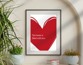Home Love Quote Print: Cherry Red Heart Wall Art (Digital Download)