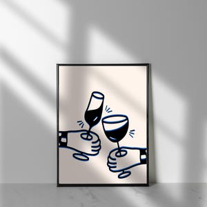 Proost wijnportret downloadbare funky vetgedrukte afdruk, thuisafdruk, posterafdruk, kunst aan de muur, barafdruk, barwagenafdruk, drankkastafdruk