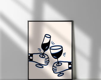 Cheers Wine Print: Funky Bar Cart Wall Art (Downloadable)