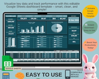 Editable Google Sheets Dashboard Template: Data Tracking (Digital Download)