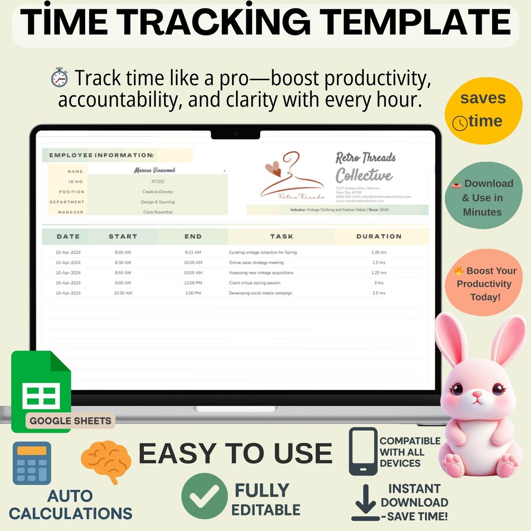 Editable Time Tracking Template: Google Sheets Productivity Tool ...