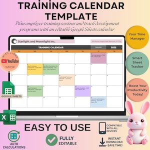HR Training Calendar Template for Employee Development, Editable Google Sheets, Digital Download