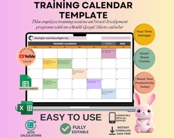 HR Training Calendar Template for Employee Development, Editable Google Sheets, Digital Download