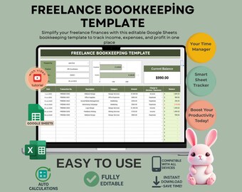 Freelance Bookkeeping Template: Editable Google Sheets Tracker (Digital Download)