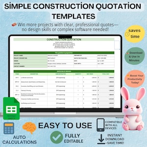 Simple Construction Quotation Templates, Editable Google Sheets for Contractor Bids, Instant Digital Download for Builders  Project Managers