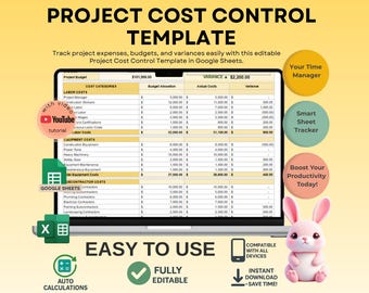 Project Cost Control Template for Budget Tracking, Editable Google Sheets, Digital Download