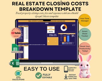 Real Estate Closing Costs Breakdown Template, Editable Google Sheets, Digital Download