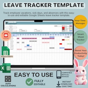 Leave Tracker Template Google Sheets, Editable Employee Vacation and Absence Log for HR Managers, Teams and Small Business Owners