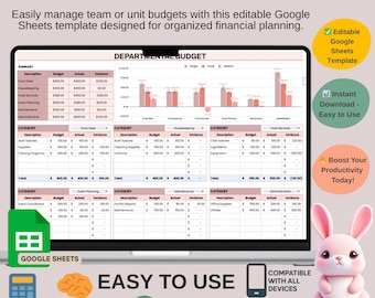 Departmental Budget Template Google Sheets, Editable Budget Tracker for Departments, Teams, and Business Units