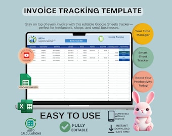 Sjabloon factuurtracker: Google Spreadsheets-spreadsheet voor freelancers (digitale download)