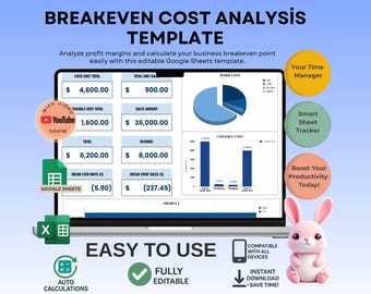 Breakeven Cost Analysis Template for Profit Planning, Editable Google Sheets, Digital Download