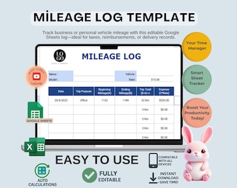 編集可能な走行距離記録テンプレート: Google Sheets 車両トラッカー (デジタルダウンロード)