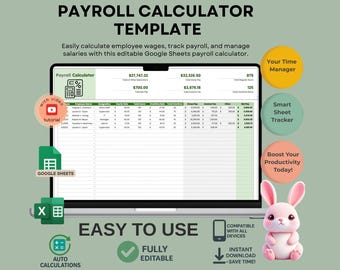 Google Sheets Payroll Calculator, Employee Wage Tracker (Digital Download)