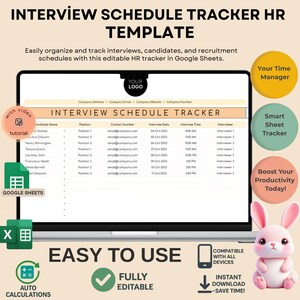 Seguimiento de la programación de entrevistas de RR. HH.: Plantilla editable de Hojas de Cálculo de Google (Descarga digital)
