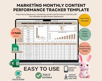 Marketing Content Performance Tracker: Editable KPI Dashboard (Digital Download)