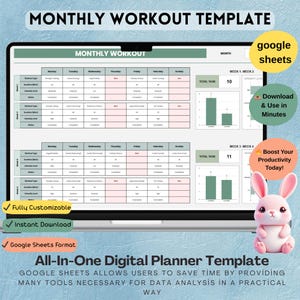 Monthly Workout Template, Google Sheets Planner, Editable, Fitness Schedule, Digital Download, Workout Tracker, Home Gym