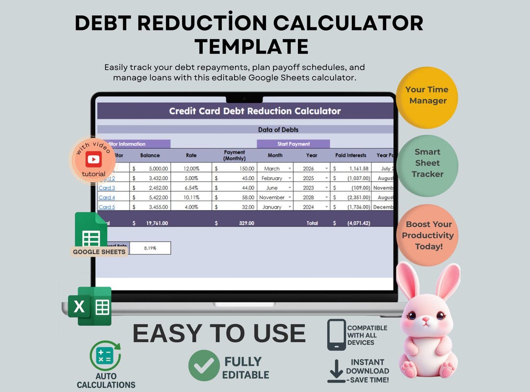 Debt Reduction Calculator Template, Google Sheets Debt Payoff Planner ...