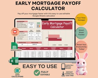 Mortgage Payoff Calculator, Google Sheets Template (Digital Download)