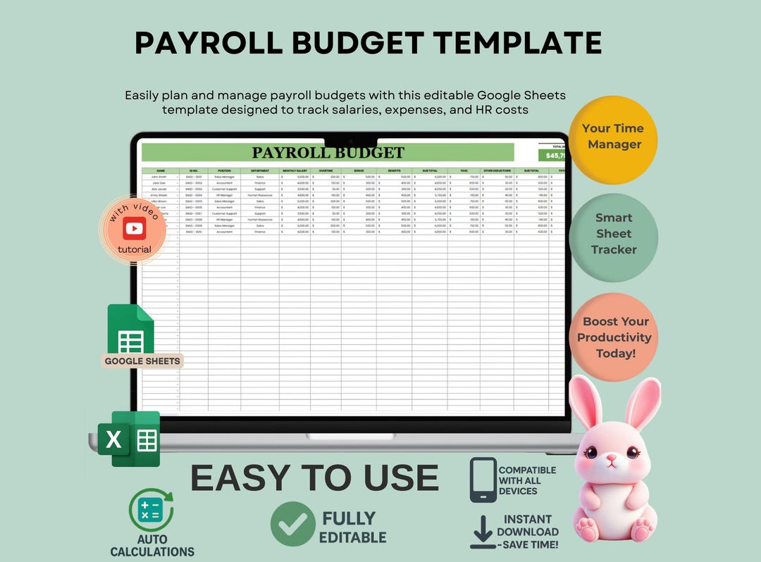 Payroll Budget Template: Editable Google Sheets HR Planner (digital ...