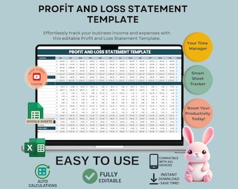 Profit and Loss Statement Template: Google Sheets P&L Tracker (Digital Download