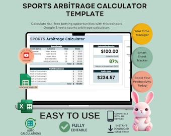 Sports Arbitrage Calculator, Google Sheets Betting Profit Tool (Digital Download)
