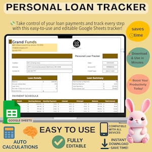 Personal Loan Tracker Template, Editable Google Sheets Debt Payment Log, Digital Download Budget Tool for Loan Repayment Tracking