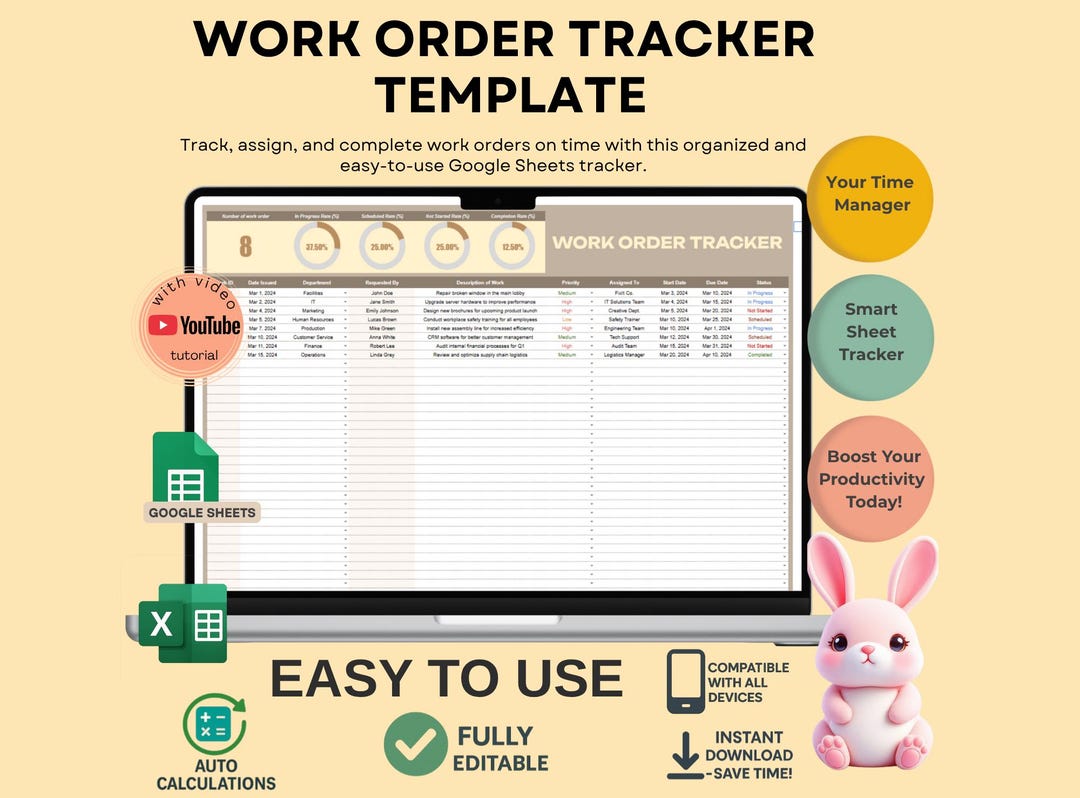 Google Sheets Work Order Tracker: Editable Template (digital Download ...