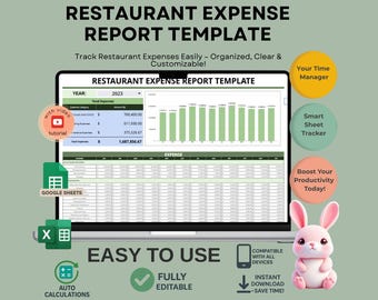 Restaurant Expense Report Template: Editable Google Sheets (Digital Download)
