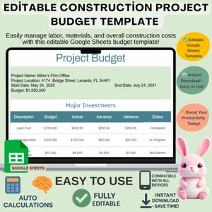 Editable Construction Project Budget Template Google Sheets, Track Building Costs for Contractors, Builders, and Teams