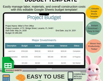 Modelo de Orçamento para Projeto de Construção: Planilhas Google Editáveis (Download Digital)