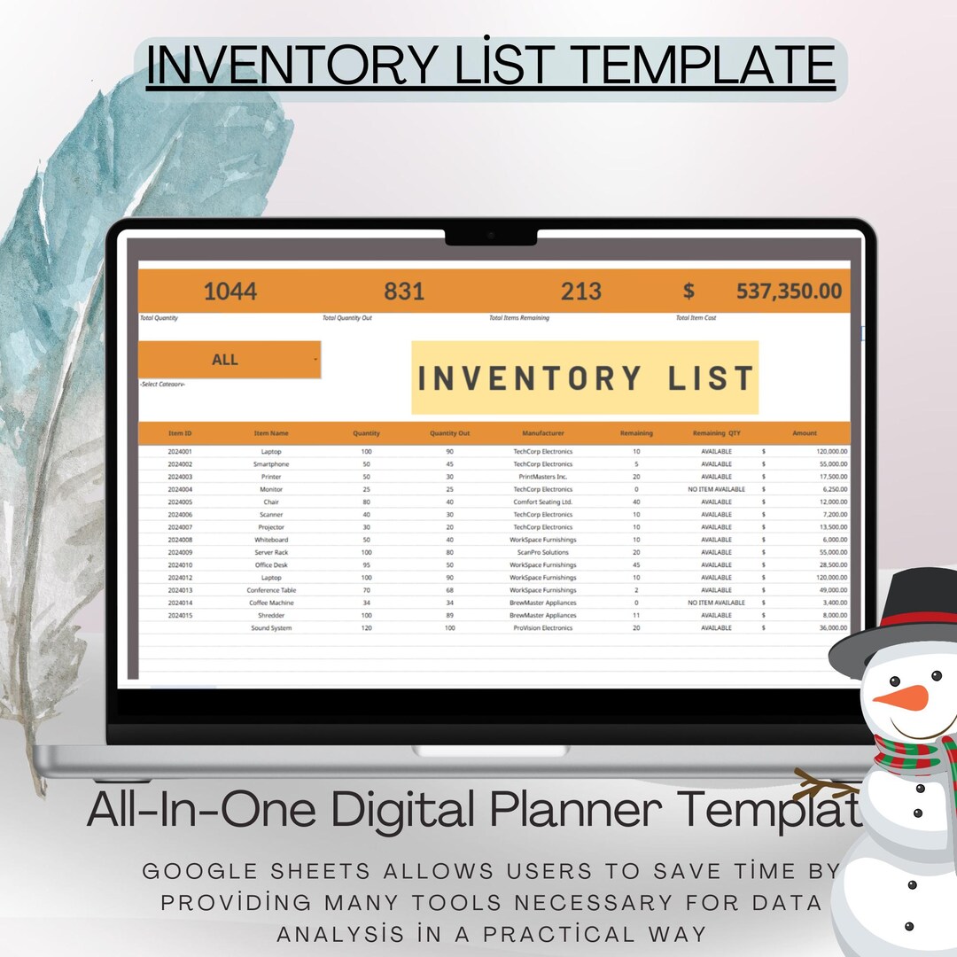 Inventory List Template, Editable Google Sheets, Digital Download for ...