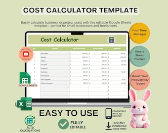 Cost Calculator Template, Editable Google Sheets (Digital Download)