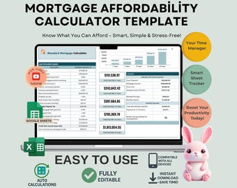 Mortgage Affordability Calculator, Editable Google Sheets Template (Digital Download)
