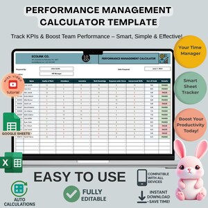 Performance Management Calculator Template, Editable Google Sheets, Instant Download for HR, Employee KPIs, and Team Evaluation