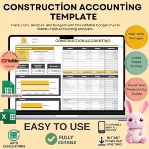 Construction Accounting Template for Contractors, Editable Google Sheets, Digital Download
