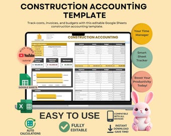Construction Accounting Template for Contractors, Editable Google Sheets, Digital Download
