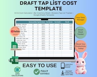 Draft Tap List Cost Template | Beverage Cost Calculator | Bar & Brewery Expense Tracker