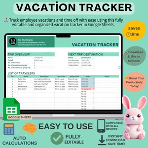 Vacation Tracker Template, Editable Google Sheets for Tracking Employee Leave, Time Off, and Holiday Schedules