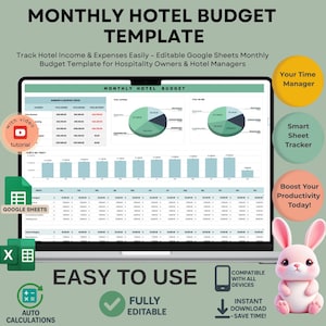 Månadsmall för hotellbudget för hotellledning, redigerbara Google Sheets