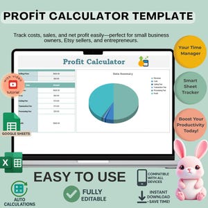 Profit Calculator Template Google Sheets, Editable Sales Revenue and Cost Analysis Spreadsheet for Small Business and Online Sellers