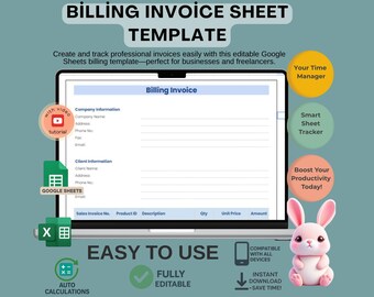 Billing Invoice Sheet Template, Editable Google Sheets Business Invoice Form