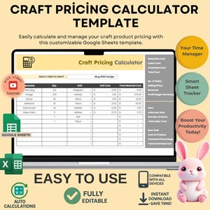 Craft Pricing Calculator Template, for Google Sheets, Handmade Product Pricing, Cost Calculation, and Profit Margin Analysis Tool,