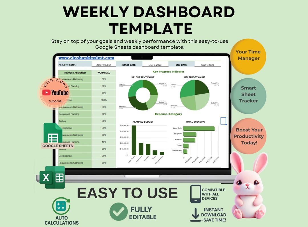 Weekly Dashboard Template for KPI & Performance Tracking, Editable ...